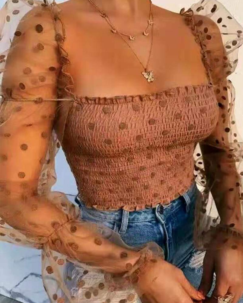 

Polkadot Print Long Sleeve Blouse, Khaki