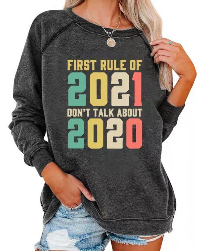 

Letter Print Long Sleeve Sweatshirt, Dark grey