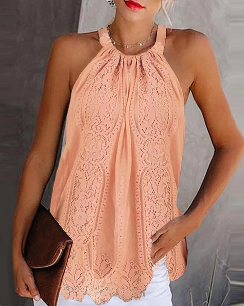 

Guipure Lace Halter Sleeveless Top, Orange