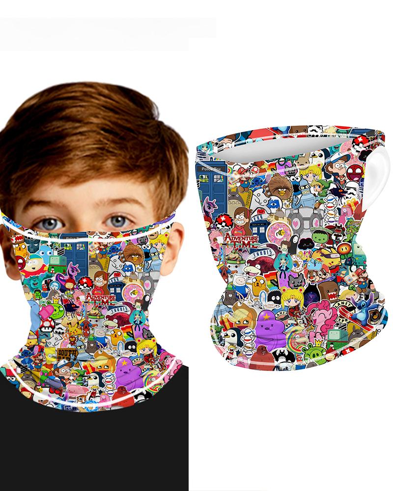 

Cartoon Print Breathable Ear Loop Face Bandana Headwrap For Children, Multicolor