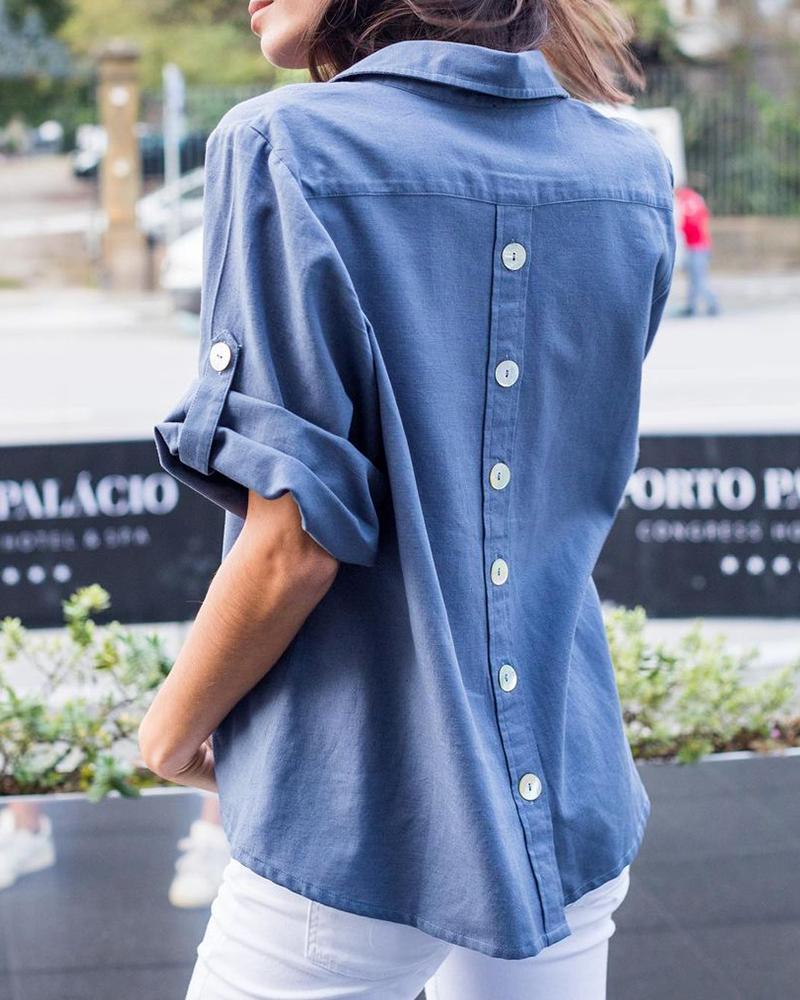 

Button Design Short Sleeve Shirt, Blue