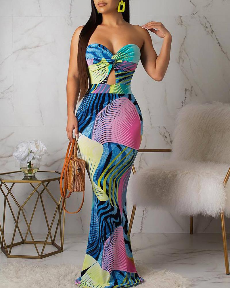 

Abstract Geo Print Strapless Backless Dress, Multicolor