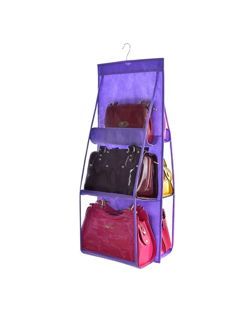 

6 Pocket Hanging Bag Organizer Wardrobe Transparent Storage Bag, Purple