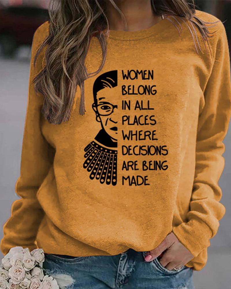 

Graphic Letter Print Long Sleeve Sweatshirt, Yellow