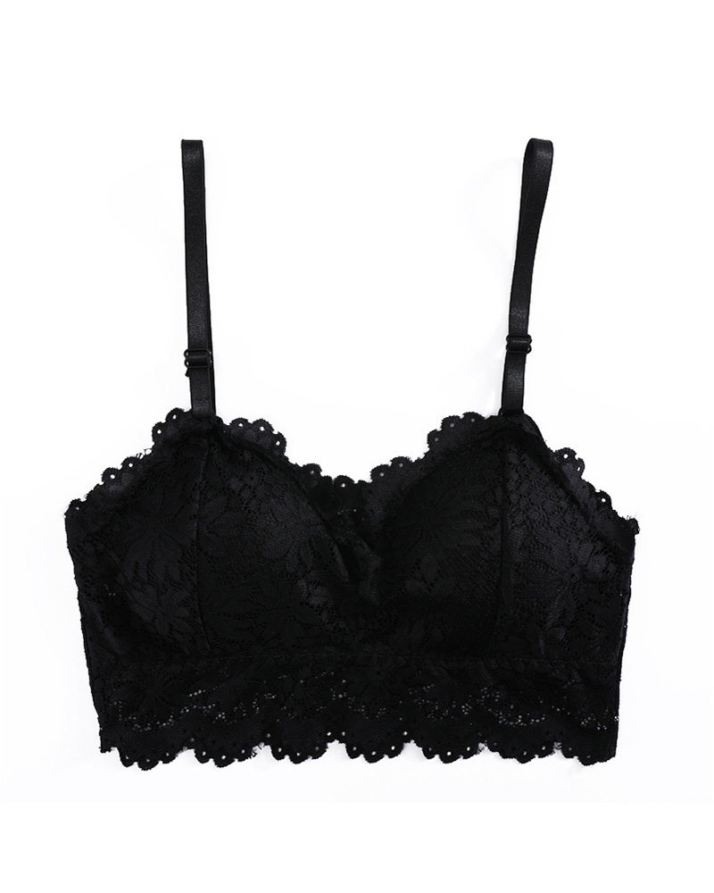 

Lace Vest Crop Wireless Underwear Bralette Top, Black