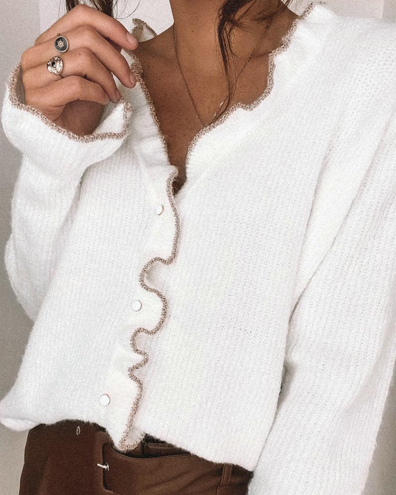 

Solid Color Long Sleeve Sweater, White