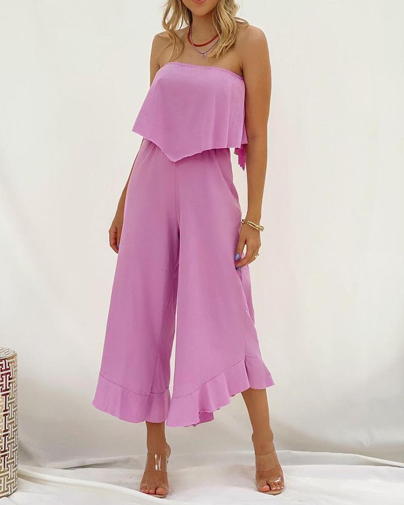 

Plain Straight Across Sleeveless Top & Pants Set, Purple