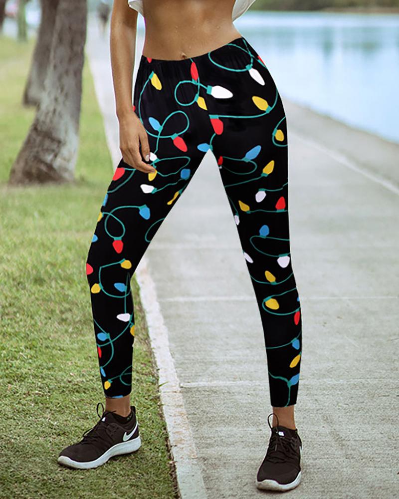 

Christmas Mixed Print High Waist Skinny Pants, Multicolor