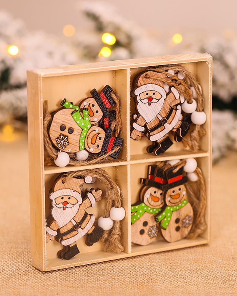 

12PCS/Set Christmas Mutil Pattern Wood Ornaments, Style1