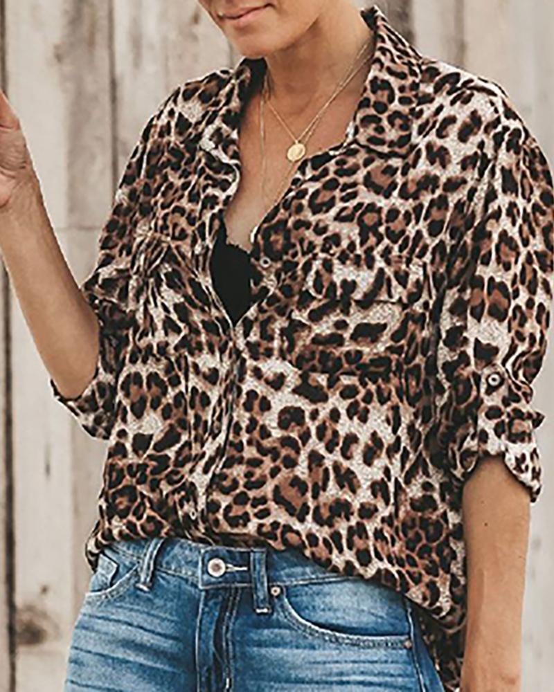 

Leopard Button Half Sleeve Shirt