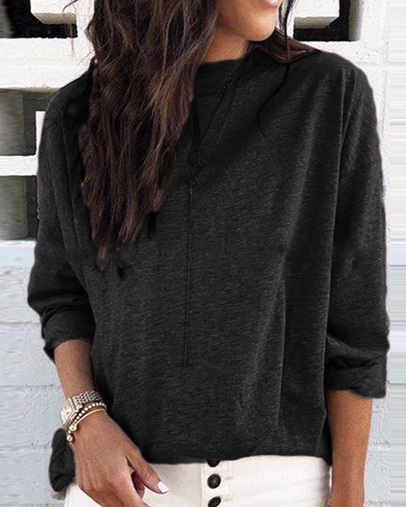 

Round Neck Long Sleeve Casual Women Top, Black