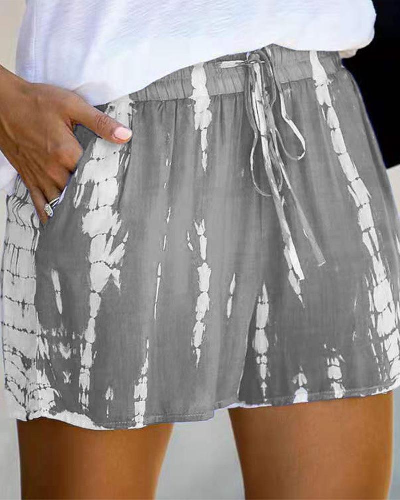 

Tie Dye Loose Drawstring Wide Leg Shorts, Gray