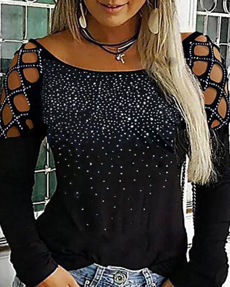 

Studded Cutout Long Sleeve Sweatshirt, Black
