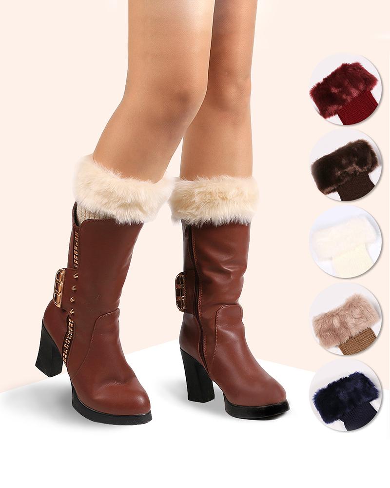 

Fluffy Winter Short Cable Knit Leg Warmers Boot Socks, Beige