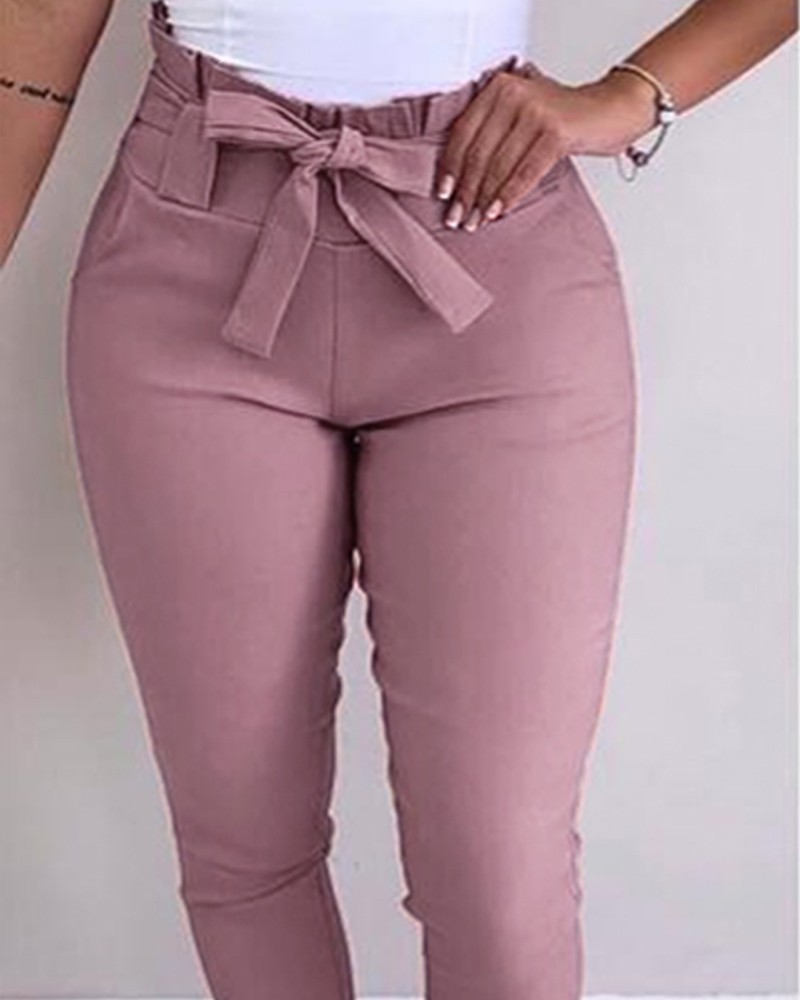 high waist frill hem casual pants
