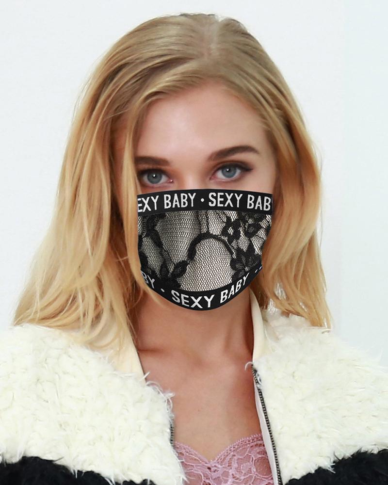 

Crochet Lace Letter Embroidery Breathable Face Mask, Black