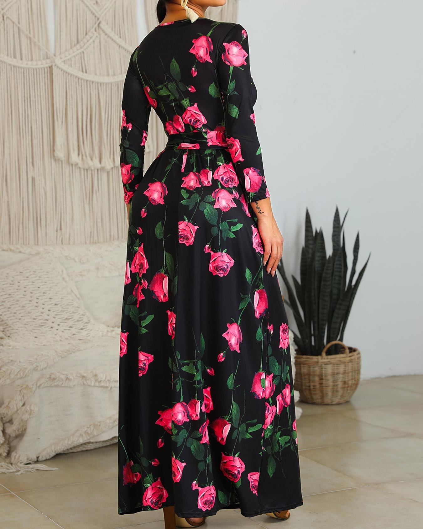 rose print maxi dress