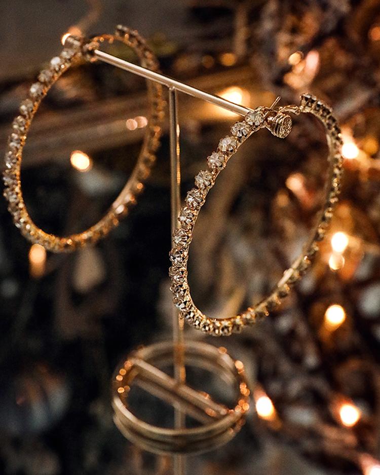 

Rhinestone Hoop Earrings, Gold