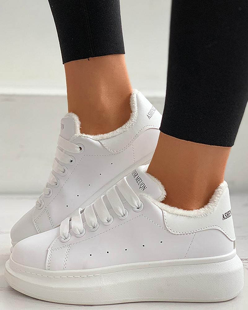 

Letter Print Eyelet Lace-up Sneaker, White