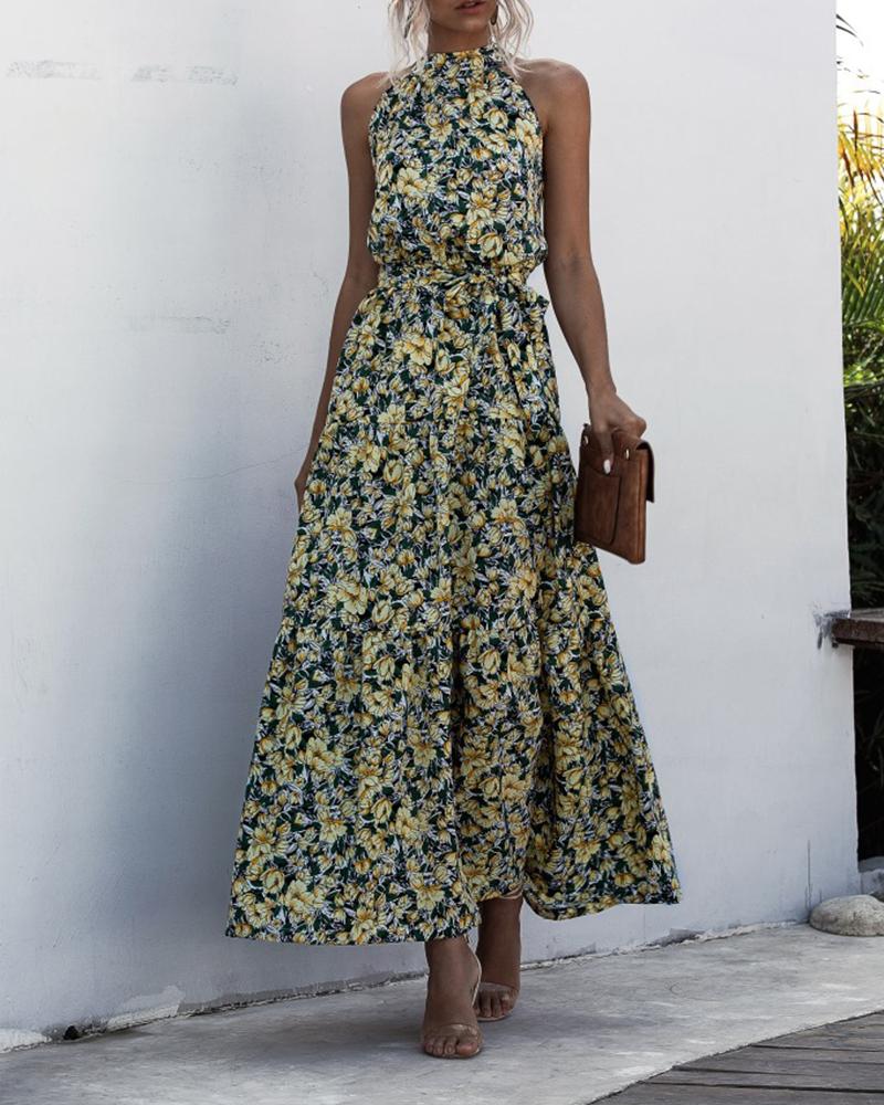 

Floral Print Halter Neck Maxi Dress, Yellow