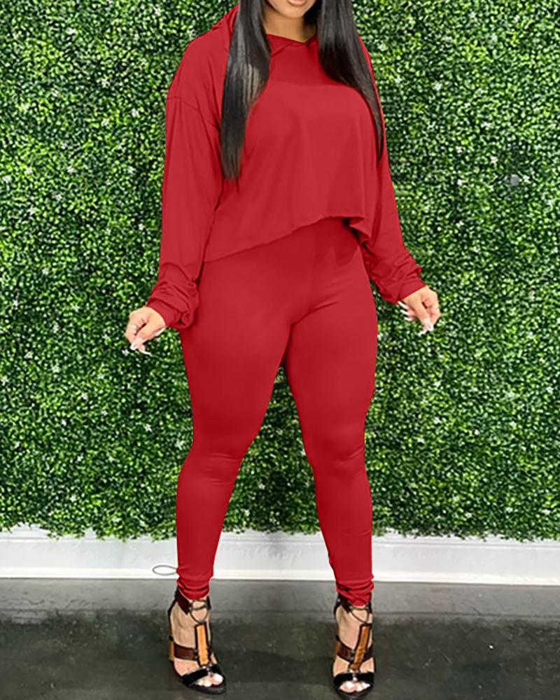

Long Sleeve Hooded Top & Pants Set, Wine red