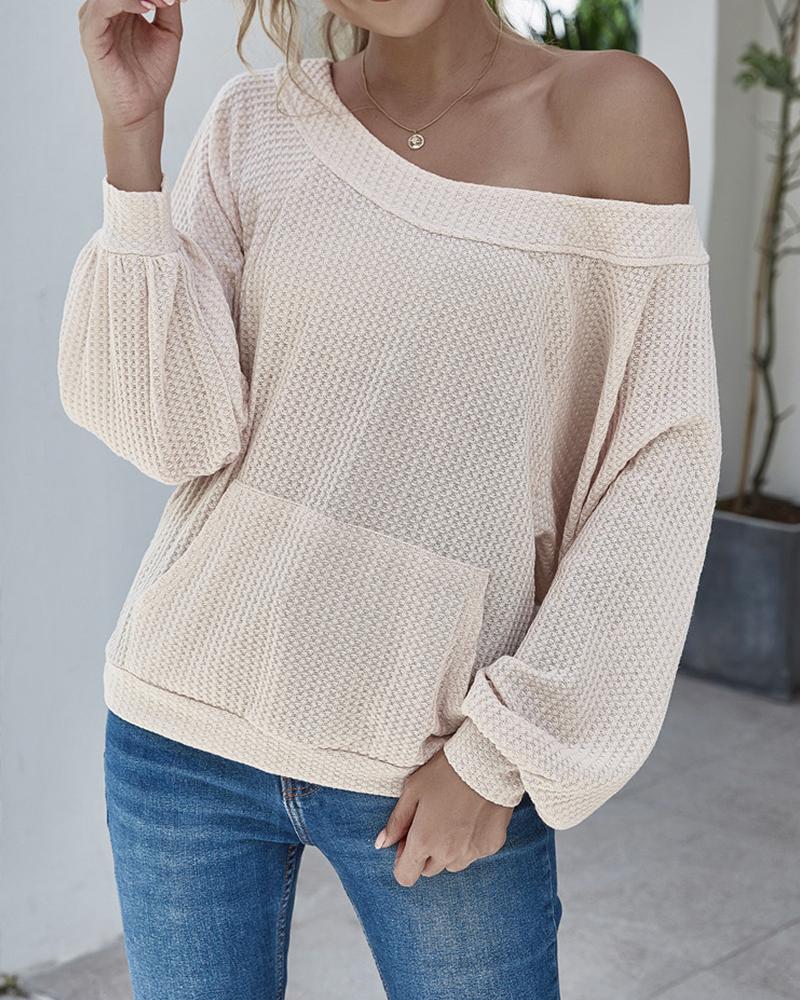 

Solid Long Sleeve Loose Backless Sweaters, Apricot