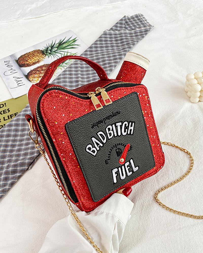 

Oilcan Shaped Letter Embroidery Crossbody Bag, Red