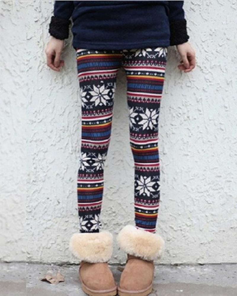 

Christmas Snowflake Print Skinny Pants, Multicolor