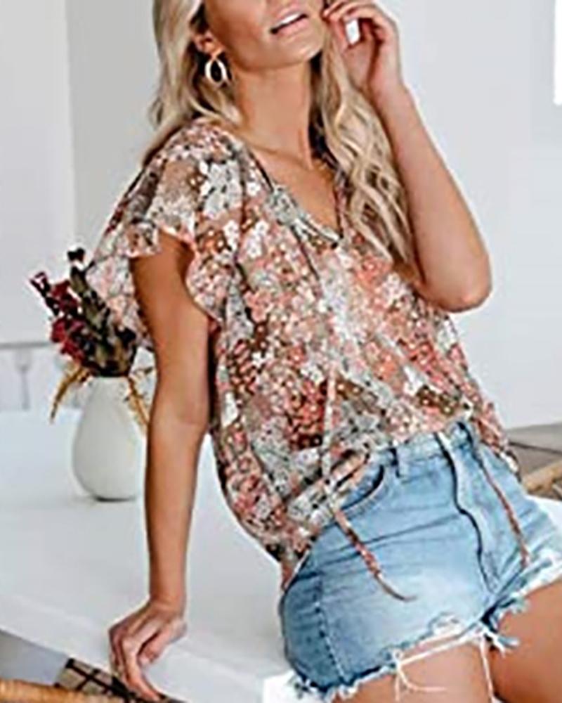 

All Over Print Short Sleeve Top, Khaki