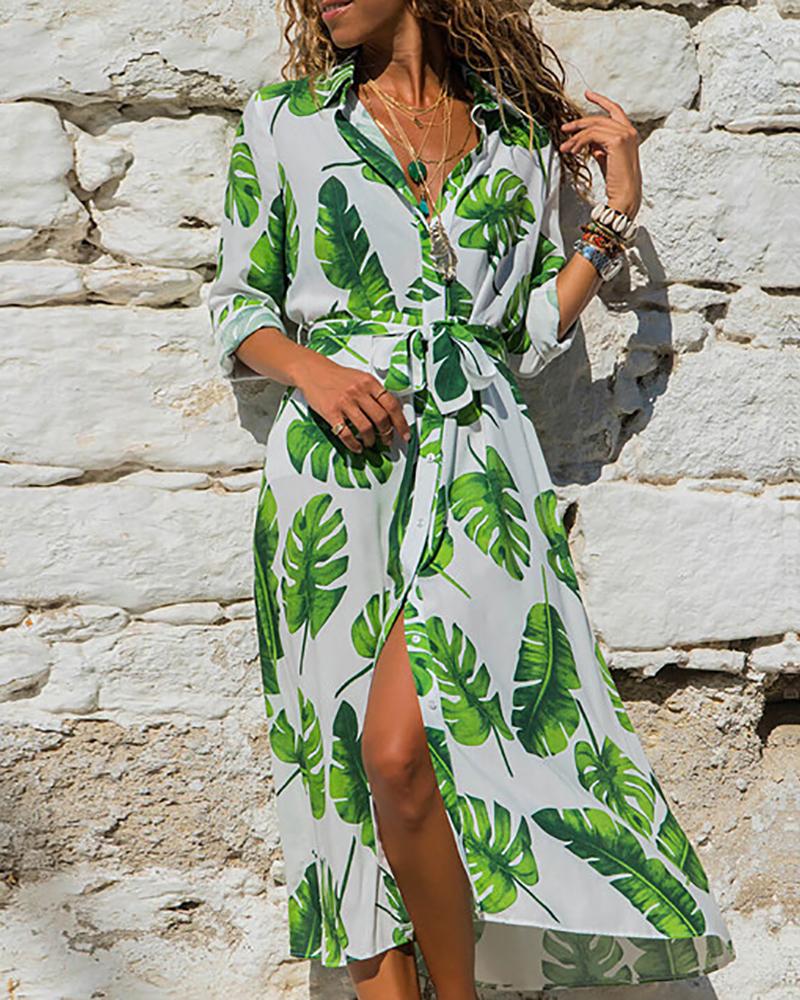 palm print shirt dress