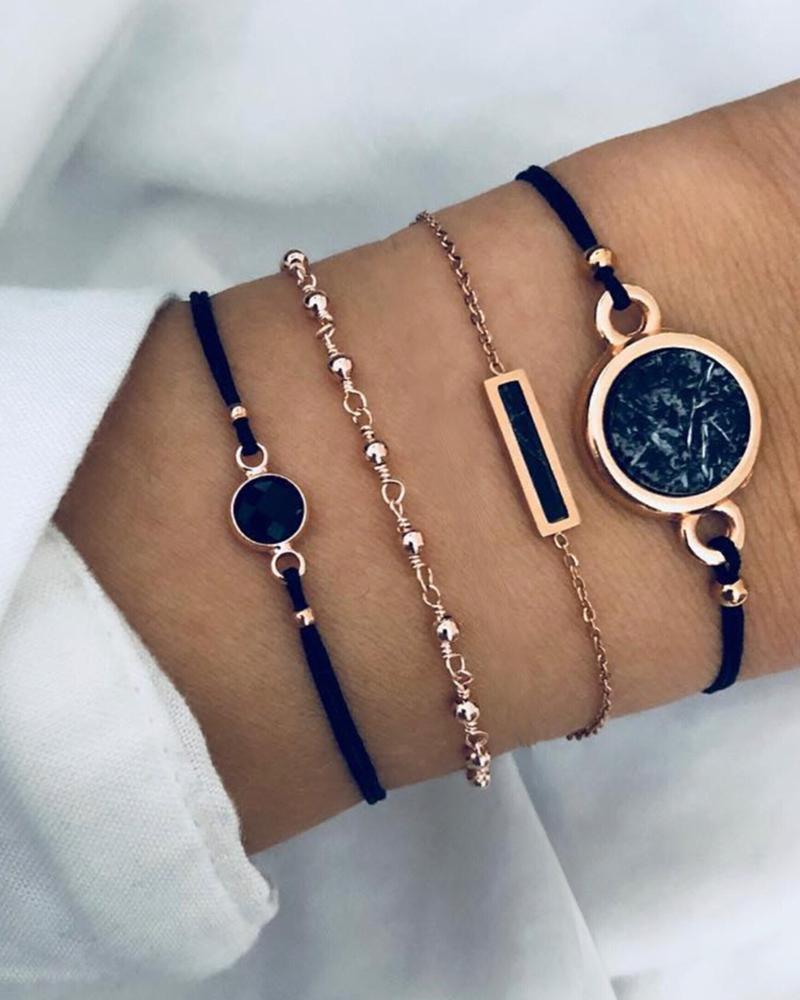

4PCS Geometry Decor Bracelet Set, Black