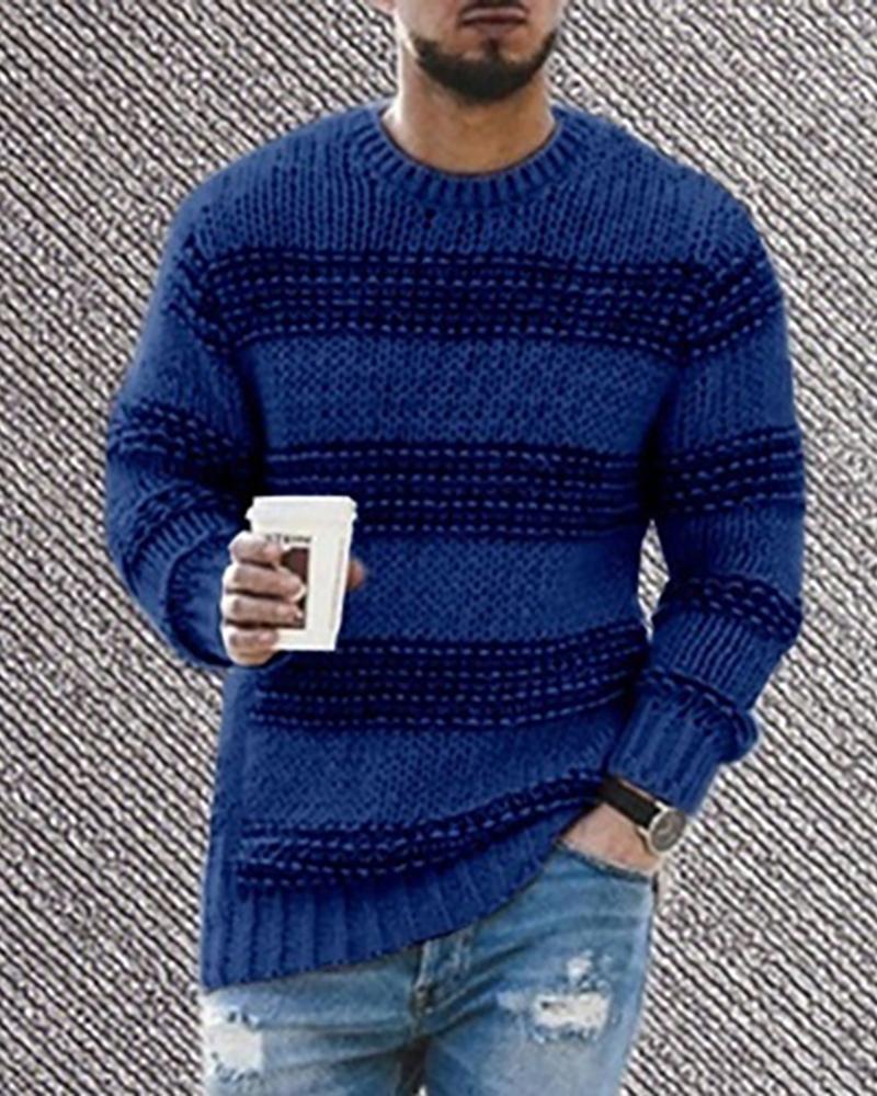 

Colorblock Long Sleeve Casual Sweater, Dark blue