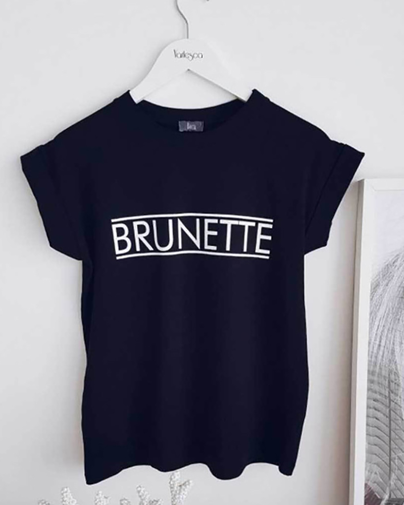 

Letter Print Short Sleeve Casual T-shirt, Black