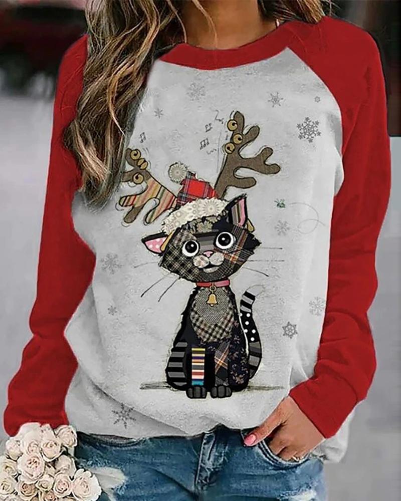 

Christmas Animal Print Long Sleeve Top, Style2