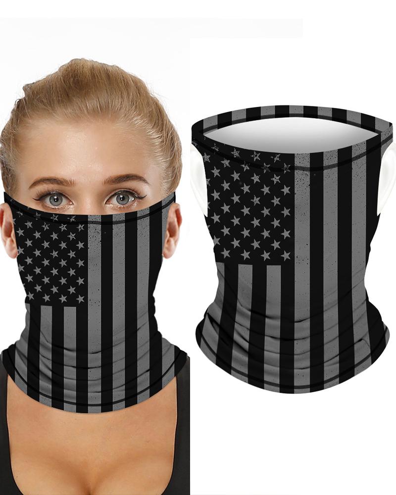 

Flag Print Breathable Ear Loop Face Bandana Headwrap, Black