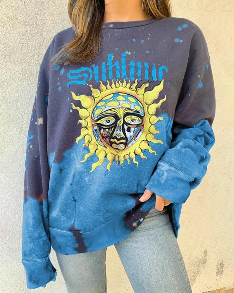 

Tie Dye Print Long Sleeve Sweatshirt, Blue