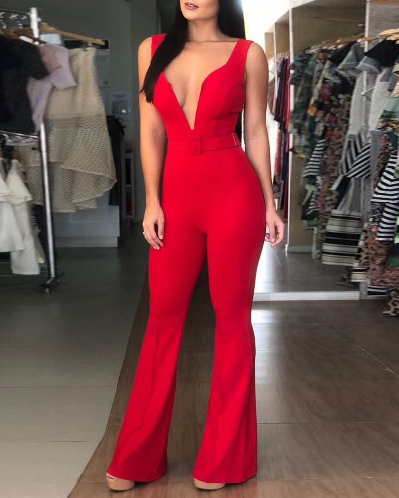 red bell bottom jumpsuit