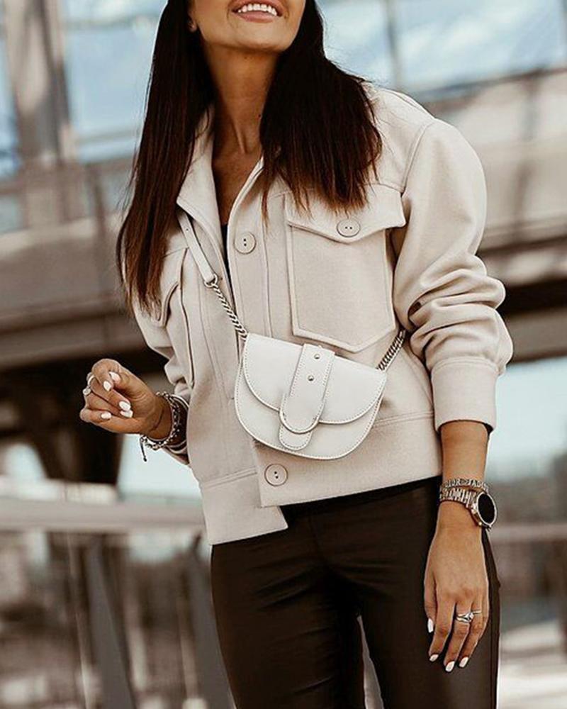 

Buttoned Pocket Design Long Sleeve Coat, Apricot