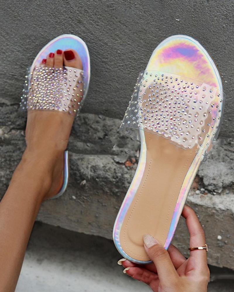 

Starry Upper PVC Upper Open-toe Flat Sandals, Apricot
