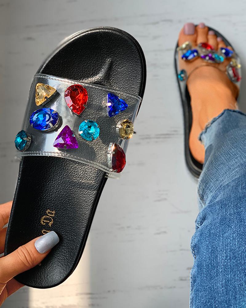 

Studded Open Toe Platform Sandals, Black