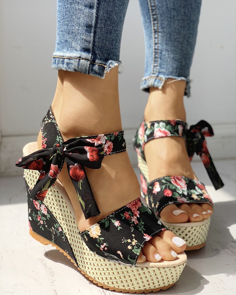 bowknot design platform espadrille wedge sandals