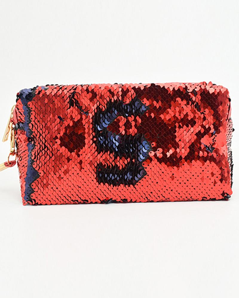 

Letter Pattern Sequins Evening Handbag Clutch Bag, Red