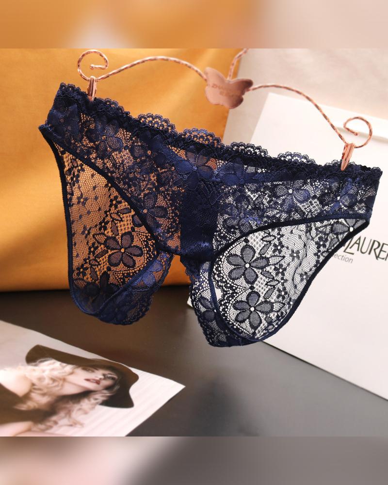 

Solid Lace Skinny Panties, Purplish blue