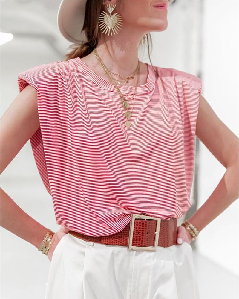 

Solid Striped Sleeveless Casual Top, Pink
