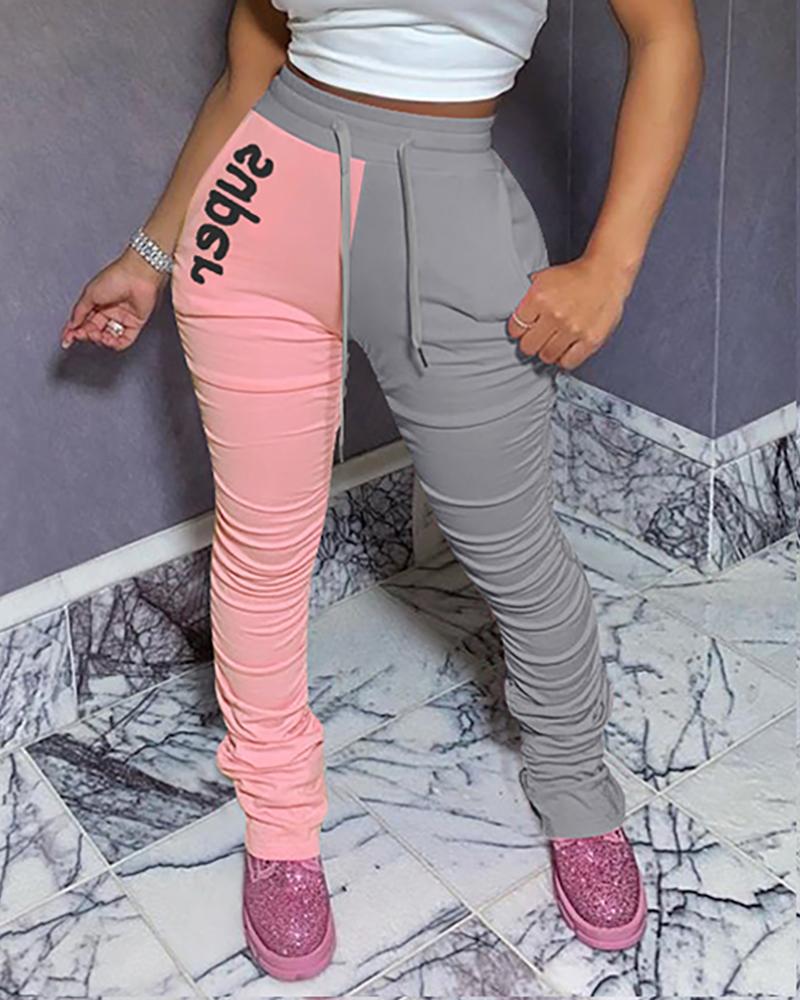 

Letter Print Colorblock Pockets Sweatpants, Pink