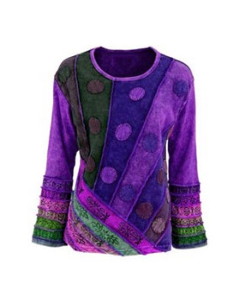 

Abstract Print Bell Sleeve Blouse, Purple