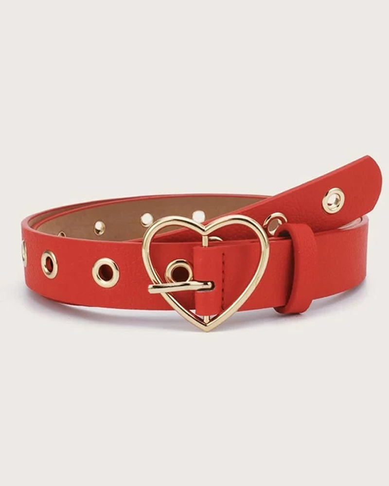 

Heart Shaped Eyelet PU Buckle Belt, Red