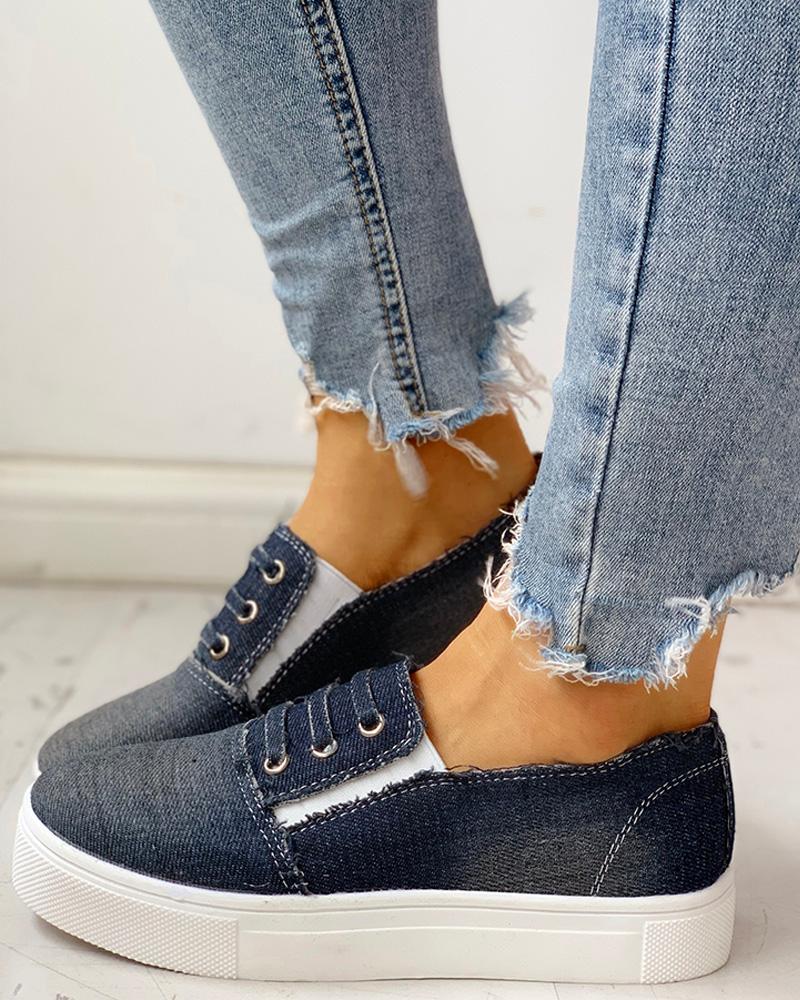 

Eyelet Detail Flat Casual Shoes, Dark blue