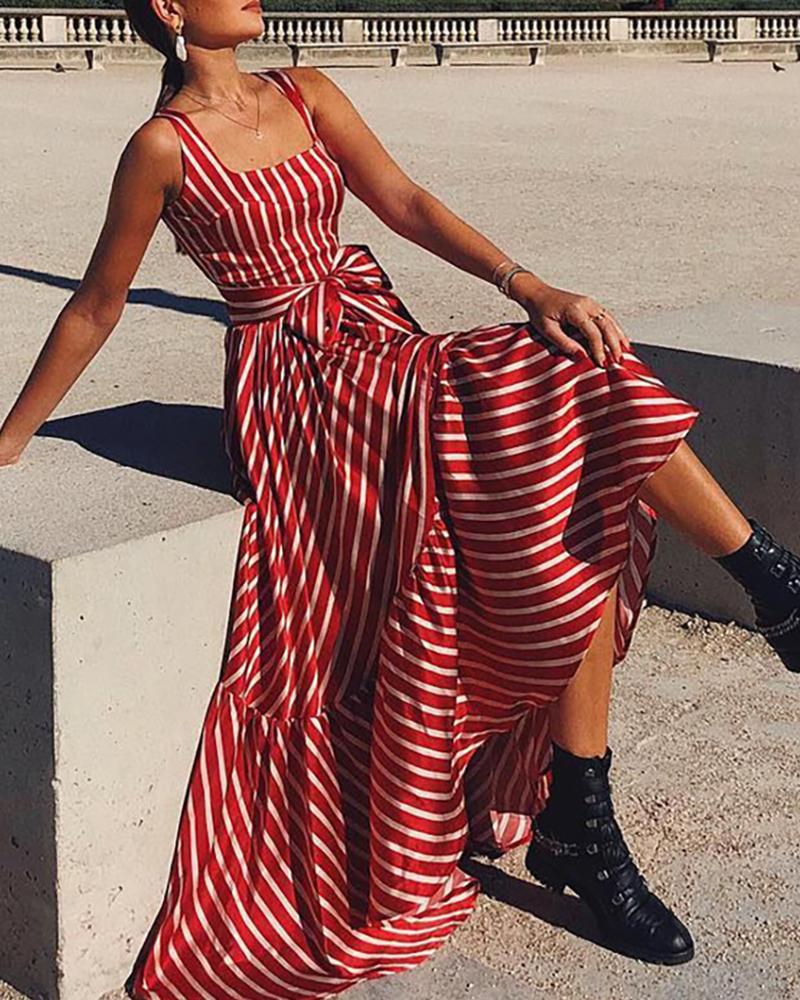 

Striped Thick Strap Maxi Women Dress, Red