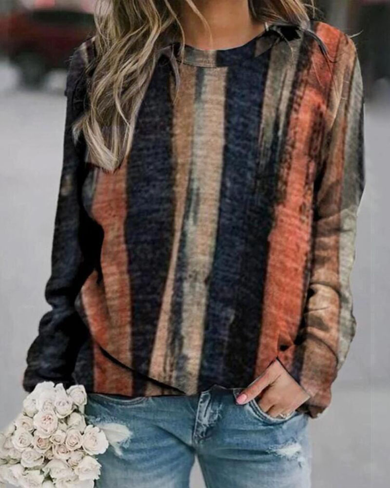

Colorblock Long Sleeve Casual Top, Style3
